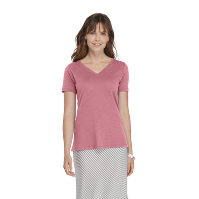 Delta Platinum Ladies Slub Short Sleeve V-Neck Tee For Girls - SORBET