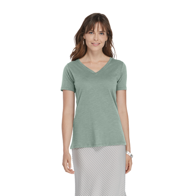 Delta Platinum Ladies Slub Short Sleeve V-Neck Tee For Girls - SEA GLASS