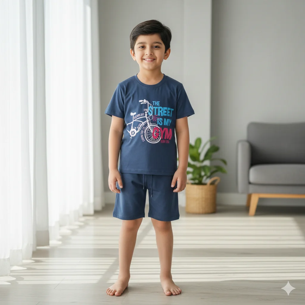 Kids – Grey Blue Shorts Track Suite For Boys