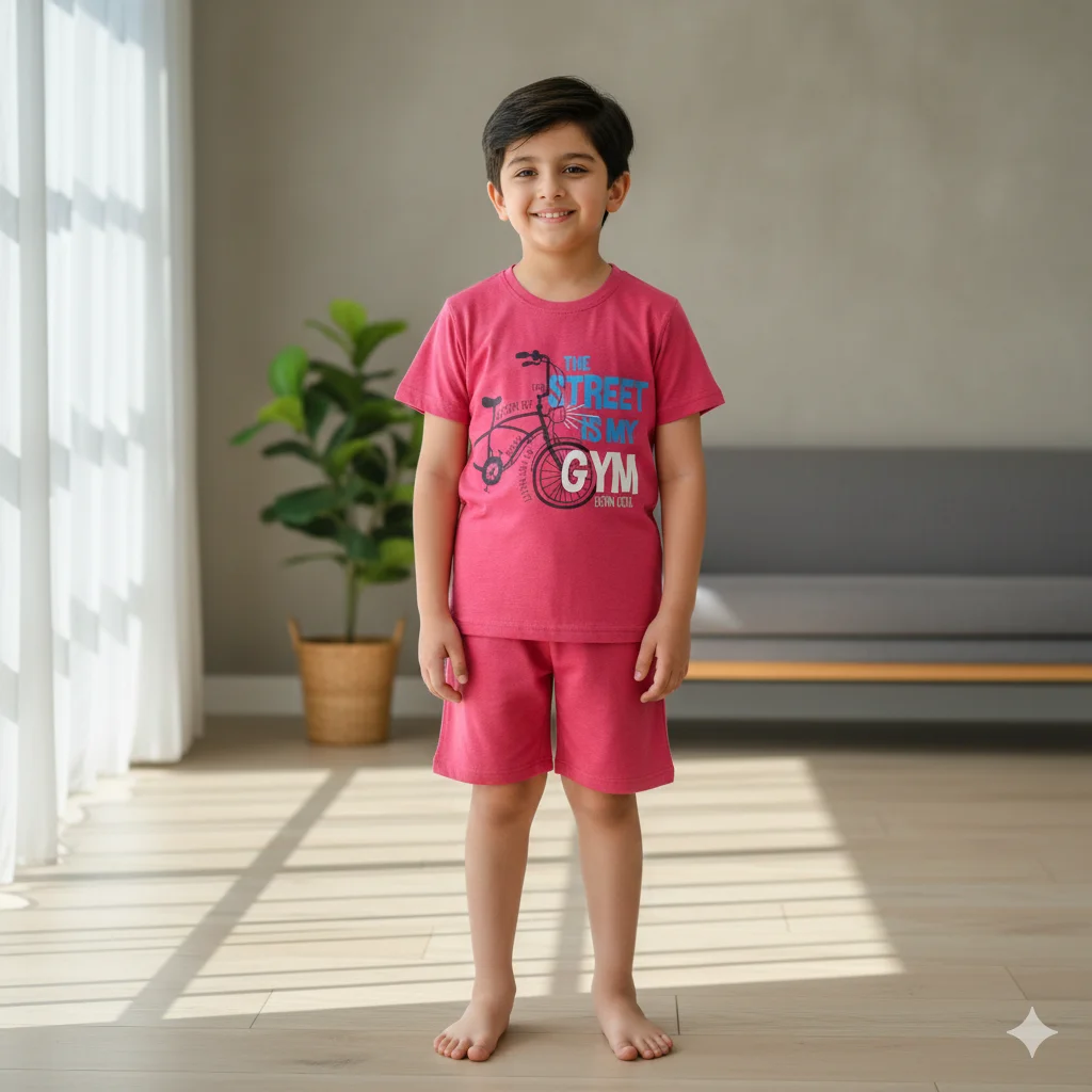 Kids – Dark Pink Shorts Track Suite For Boys - Cycle