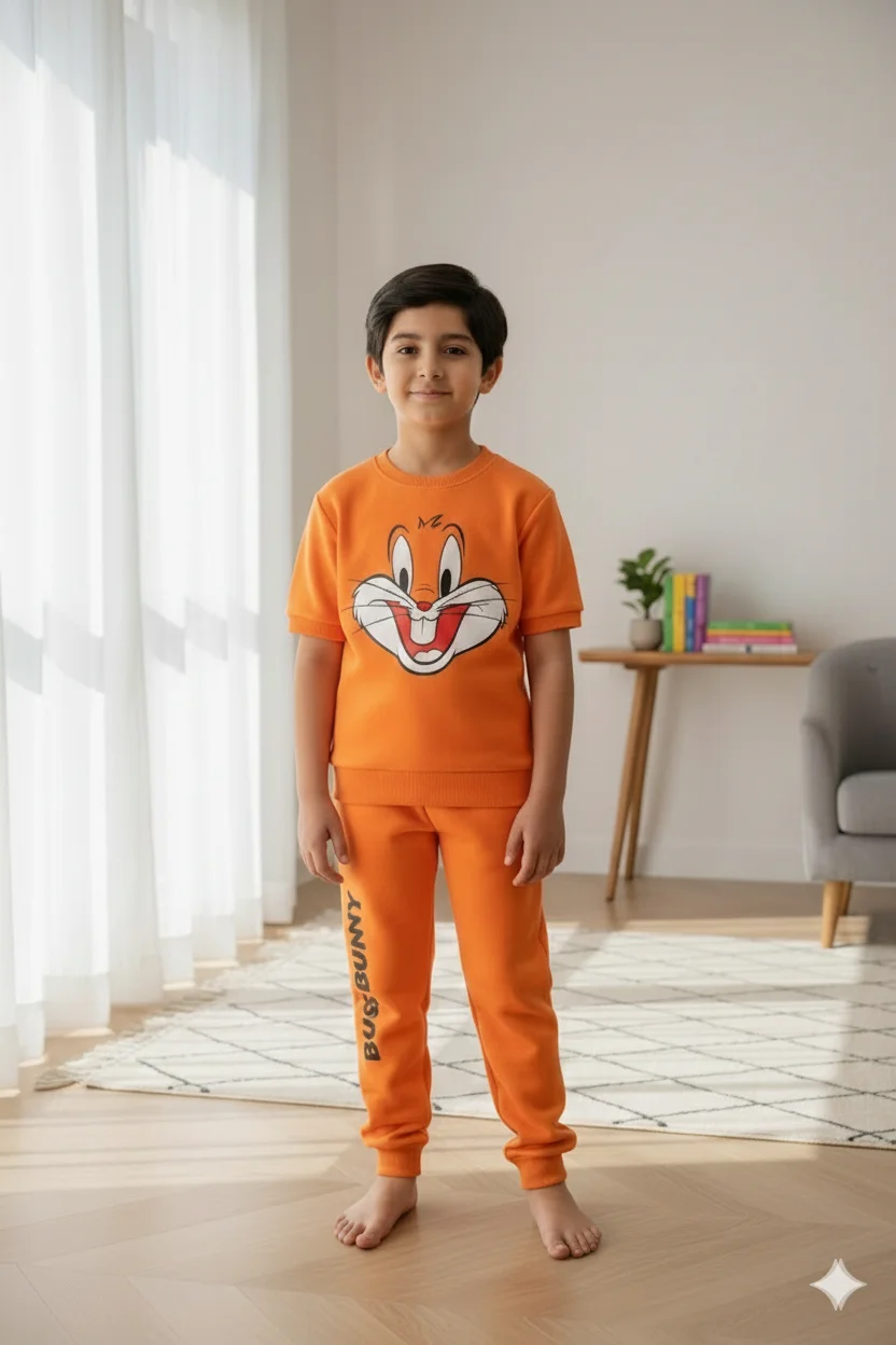 Kids – Brown Orange Bunny Cartoon Tracksuit For Boys