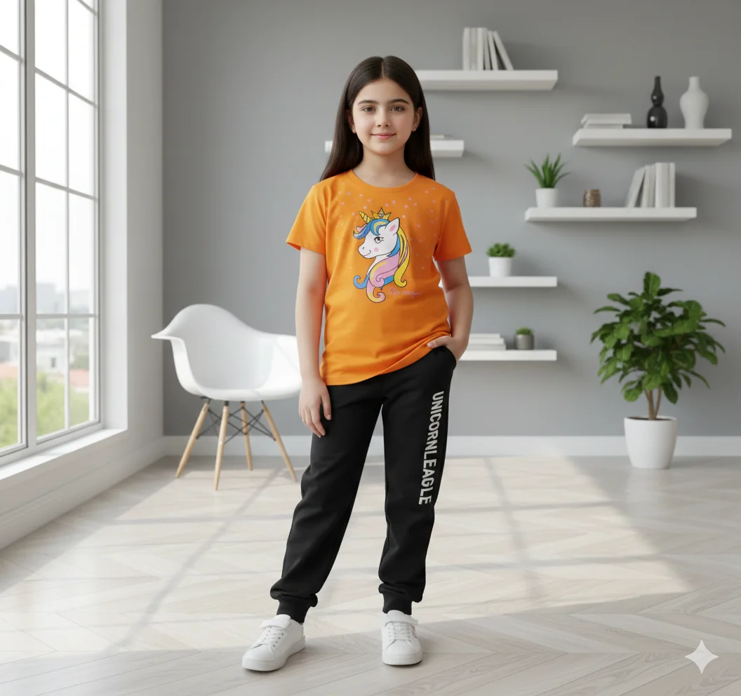Kids – Orange Pony Printed Tracksuit For Girls