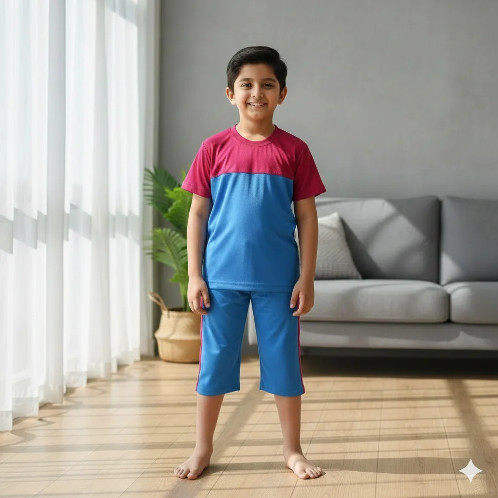Kids – Sky Blue Red Long Nikkar/Shorts Active Wear/Dry Fit Track Suite For Kids