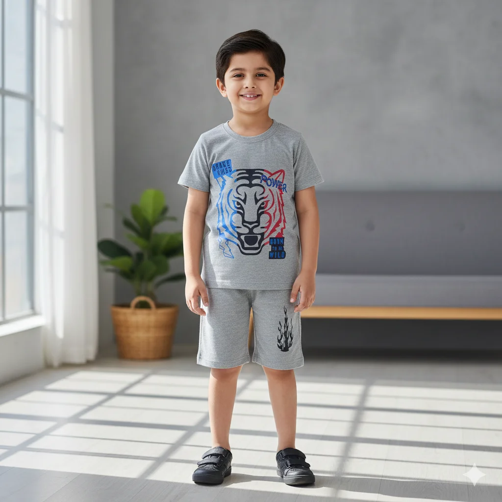 Kids – Grey Lion Print Tracksuit Nikar Shirt For Boys