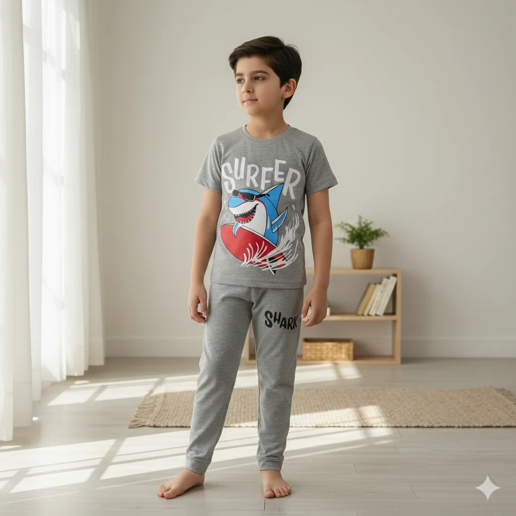 Kids – Gray Shark Cartoon Tracksuit For Boys