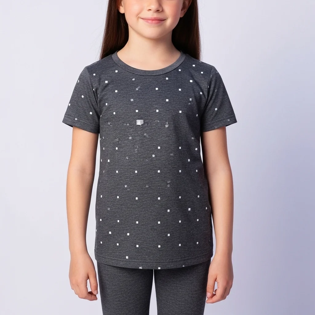 Kids 100% Cotton Jersey Charcoal Dotted Tee Shirt