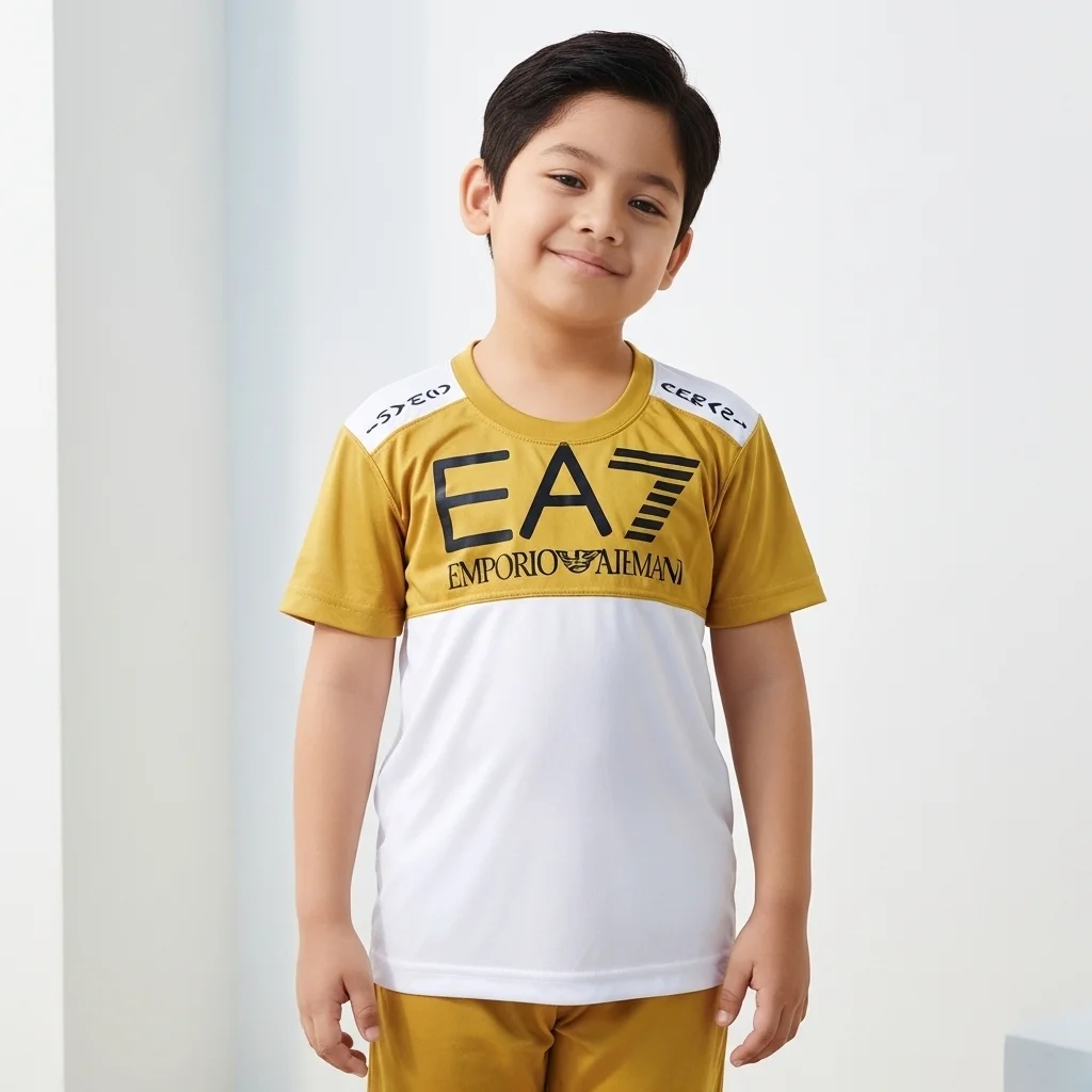 Kids Dry Fit Mustard White Tee Shirt - Dry Fit