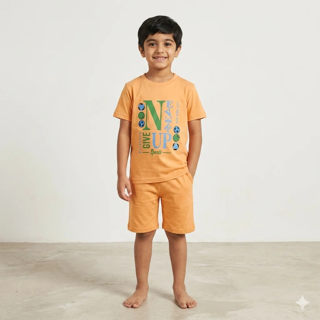 Kids – Shirt and Shorts Orange Color Track Suite For Kids
